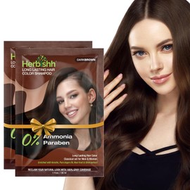 Herbishh Travel Pack Champú de tinte para el cabello en bolsitaa + 1 bolsa de mascarilla capilar de argán (marrón oscuro, 2 bolsita)