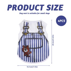 Puppy Clothes 4 Pack Dog Cooling Summer Shirts for Small Breeds, Sleeveless Breathable Cotton T-Shirt, Blue White Striped Vest Pattern (M) ﻿