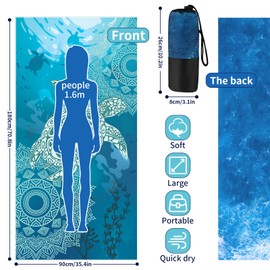 Joyoldelf Strandtuch Mikrofaser Handtuch Badetuch - 180x90 cm Strandtücher Schnelltrocknend Strandhandtuch Groß, Leichtes und Dünnes Tragbares Microfaser Handtücher Sandfrei (Schildkröten)