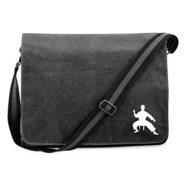 Huuraa Crossbody Bag Taekwondo Silhouette Gift 14 Litre Black Canvas Taekwondo Accessory