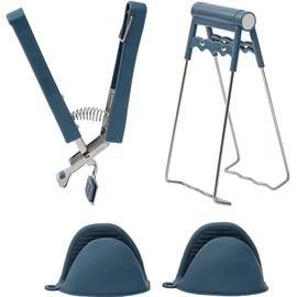 Paquete de 4 pinzas para platos calientes (azul marino), clip de tazón de acero inoxidable, pinzas de cocina, tazón de plato, clip antiquemaduras