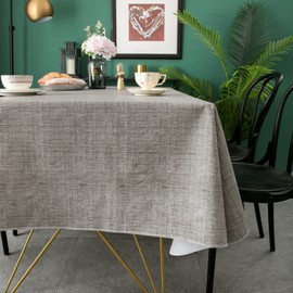 Pioggia Vinyl Tablecloth with Flannel Backing Oblong Waterproof Oil-Proof Plastic Table Cloth Wipeable PVC Table Cover for Indoor and Outdoor (Grey, 60 x 120 Inch)