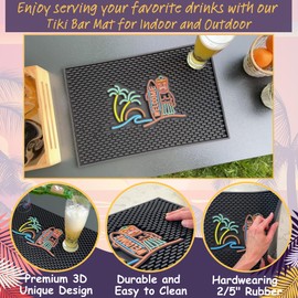 Tiki Bar Mats for Countertop 18x12 Tiki Bar Decor Mat Unique Tiki Man Warrior Design, Surfboard Welcome Greeting, Wave, Palm Tree, and Sunset Tiki Decor - Outdoor Tiki Bar Sign, Tiki Bar Decorations