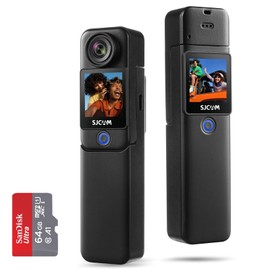 SJCAM C300 Pocket Action Camera 4K,7Hour Power, 6-Axis Stabilizer, Dual-Touch Screen Body Camera, 30M Waterproof,for Vlogging and Live Streaming, with Accessories Kits, Black,Gifts,with 64G Card