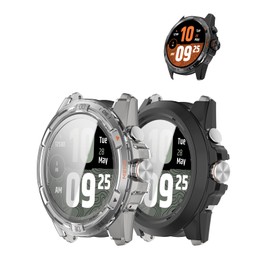 Case for Ticwatch Atlas Smart Watch,UYRUREL PC Shell+Tempered Glass Integrated Design,Anti Fall and Scratch Resistant, High-Definition and Transparent,Black+Clear，2 Pack