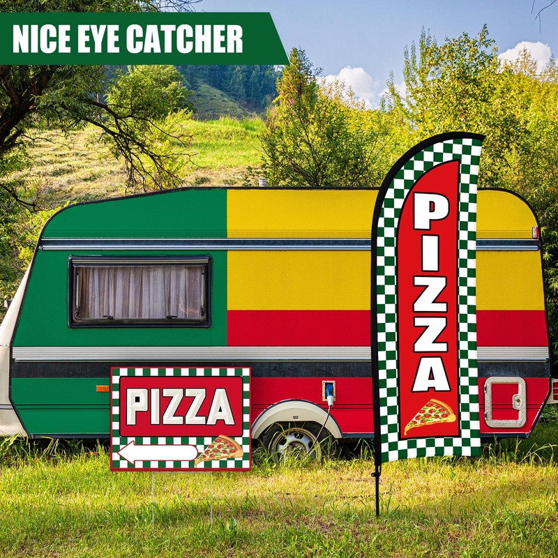 4 Sets Pizza Sign Sets 1 Pack Pizza Feather Flag