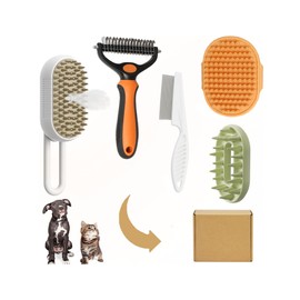 5 Pack Cat Steam Brush Kit - Pet Mist Water Brush for Dogs, Includes Steamy Brush, Undercoat Rake, Bath Brush, Flea Comb - Dynamic Dematting Tool