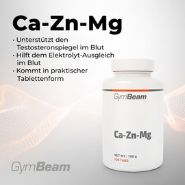 GymBeam GymBeam CaZnMa-Multimineralien-Kapseln - Enth?lt Calcium + Magnesium + Zink, ideal zur Untersttzung der Muskelfunktion, Immunsystem, Nervensystem und geistiger Gesundheit, vegan (120 tab)
