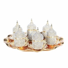 Alisveristime 27 Pc Turkish Greek Arabic Coffee Espresso Cup Saucer Crystal Set (Gold)