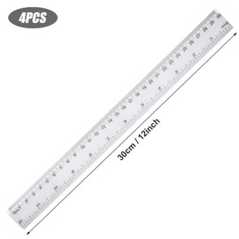 4 pcs Rulers 30cm, Dual Scale Ruler with Metric & Imperial Measurements, Standard Plastic Rulers for Student School Office - Clear