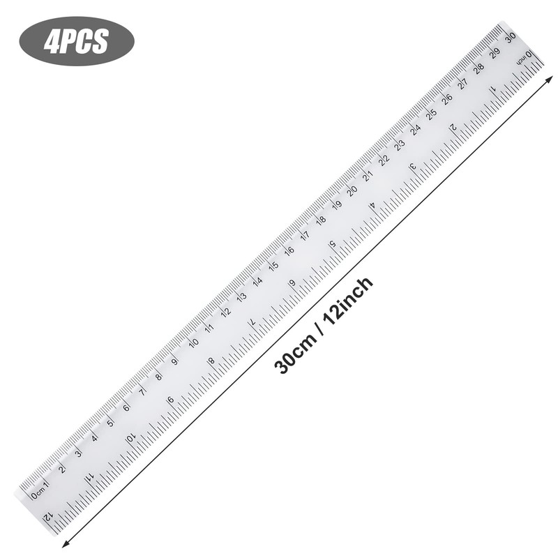 4 pcs Rulers 30cm, Dual Scale Ruler with Metric &