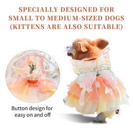 Princess Dog Dresses for Small Dogs Rainbow Clothes Butterfly Costume Pet Clothes Girl Puppy Dog Princess Skirt Summer Cute Dog Wedding Holiday Party Costume Outfits (XL(Back:15.8" Chest:19.8"))