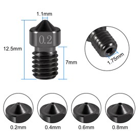 UMLIFE 20Pcs Hardened Steel Nozzle 0.2mm, 0.4mm, 0.6mm, 0.8mm, Works With E3D V6 V5 Hotend Extruder Printer Ender3 E3D Hot End Titan Extruder Prusa I3 For 3D Printer Filament 1.75