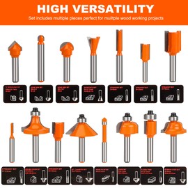 Yueqing Zhongji Router Bits Set of 15 Pieces 1/4 Inch Tungsten Carbide Router Bits Set 1/4 Shank Woodwork Tools for Beginners