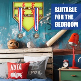 Menkxi Baseball Ring Display Case Wood Baseball Ring Holder Softball Championship Ring Holder Wall Mount Baseball Ring Stand Organizer for Medal Trophy Souvenir Collectables Gifts(Yellow)