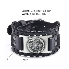 Borsgye Pack of 2 Viking PU Leather Bracelet Men's Wide Bangle Gothic Braided Bracelet Viking Leather Bracelets Retro Leather Bracelet Wide Cuff Belt Buckle Bracelet - Chinese Dragon, Leather Faux