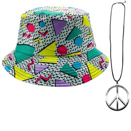 Bucket Hats Double-Side-Wear Reversible Fashion Sun Cap 80s 90s Hippie Fisherman Hat 80s Theme Party for Women Men (Green)