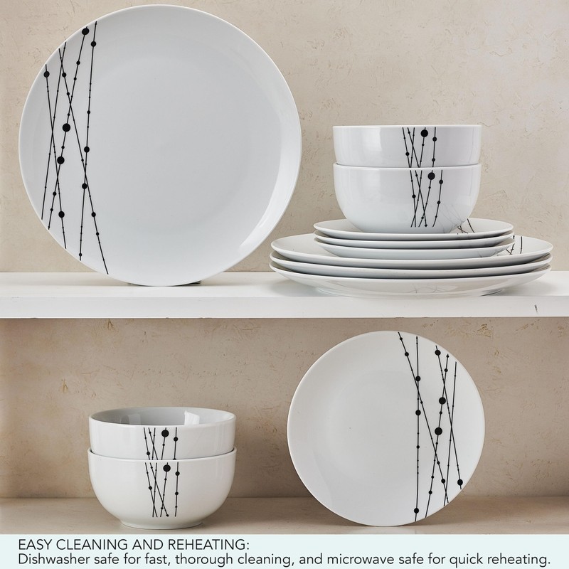 Studio Nova Linear Symphony 12 Piece Dinnerware Plate Bowl Set,