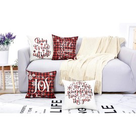 Ywlake Christmas 20x20 Throw Pillow Covers, Decorative Outdoor Farmhouse Merry Christmas Xmas Lumbar Pillow Shams Cases Slipcovers Cover Set of 4 Couch Sofa