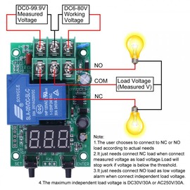 Voltage Monitor Module, A30-U1 30A DC 99.9V Voltage Detection Control Relay with Delay Battery Charge Discharge Timer with Overvoltage Undervoltage Control