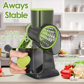 Dreamhigh Cheese Grater with Crank, Vegetable Cutter, 3 Stainless Steel Interchangeable Drum Blades, Manual Drum Grater, Vegetable Slicer, Strong Suction Effect, Ideal for Cucumbers, Cheese Nuts