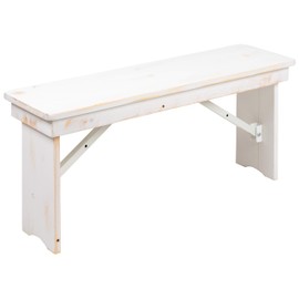 Flash Furniture HERCULES Series 40" x 12" Antique Rustic White Solid Pine Folding Farm Bench