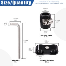 Glarks 5Pcs 6AN Hose Finisher Clamp and Hose Separator Clamp with Wrench Kit, Hose Finisher Clamps with Screw Band and Aluminum Fuel Line Mounting Clamp Hose Fitting Adapter Set for 3/8 Fuel Hose
