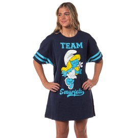 The Smurfs Women's Varsity Team Smurfette Sleep Shirt Nightgown Lounge Oversized Pajama Tee (XXX-Large)