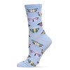 MeMoi Butterfly Rayon Blend Crew Socks Light Blue 9-11