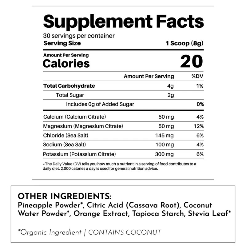 Just Ingredients Orange Pineapple Electrolytes | Natural Hydration Powder with