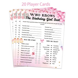 qinghemengxia Who Knows The Birthday Girl Best, Birthday Would She Rather, Birthday Game Cards for Girls Her Sleepover Party - 5.5 * 7 inch Set of 20 (Pink)
