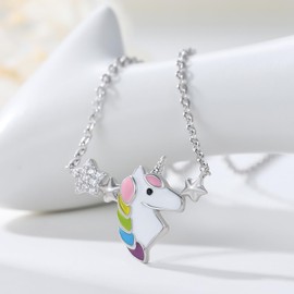 OHAYOO Unicorn Necklaces for Girls 925 Sterling Silver Unicorn Necklace Kids Magical Unicorn Pendant Unicorn Jewellery Gift for Girls