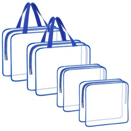 4 Pieces Clear Makeup Bags, Large Clear Makeup Cosmetic Toiletry Bag, Clear Plastic PVC Tote Bags with Zipper Handle Portable Travel Luggage Pouch Airport Airline Vacation Organization (BLUE)