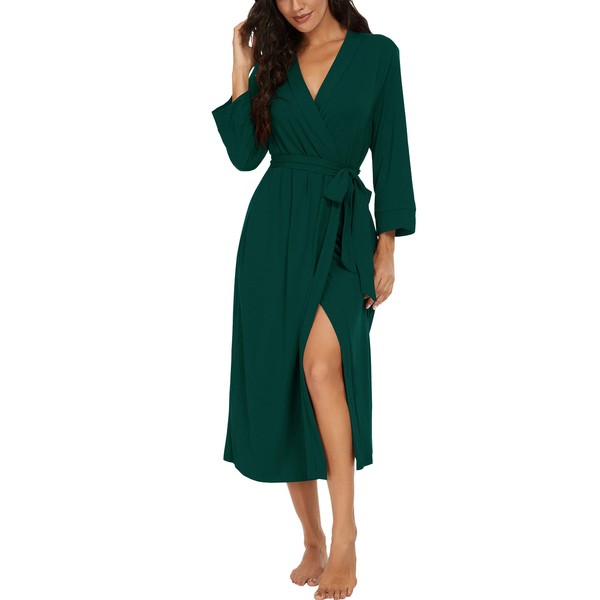 PrinStory Women's Bathrobe, Lightweight, 3/4 Sleeve, Dressing Gown, V-Neck, Kimono