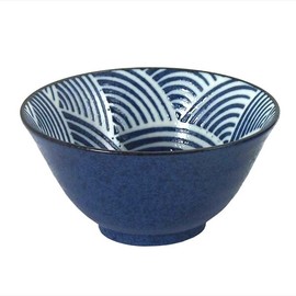 Unbranded Japanese Rice Soup Dessert Bowl 5.25"D Ceramic Blue Seikaiha Wave Made in Japan