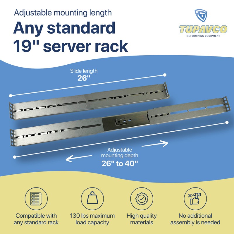 Rackmount Sliding Rails - Kit for 2U-8U Chassis (Adjustable 26"