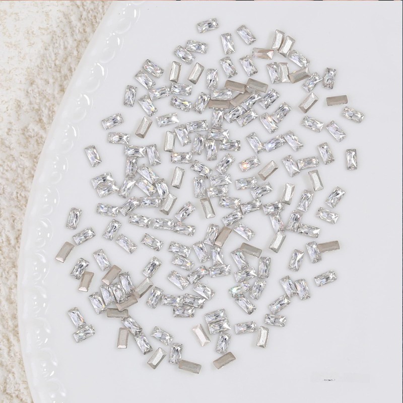 100Pcs Shiny Silver Rectangular Zircon Nail Rhinestones, 0.059×0.118 Inch Mini