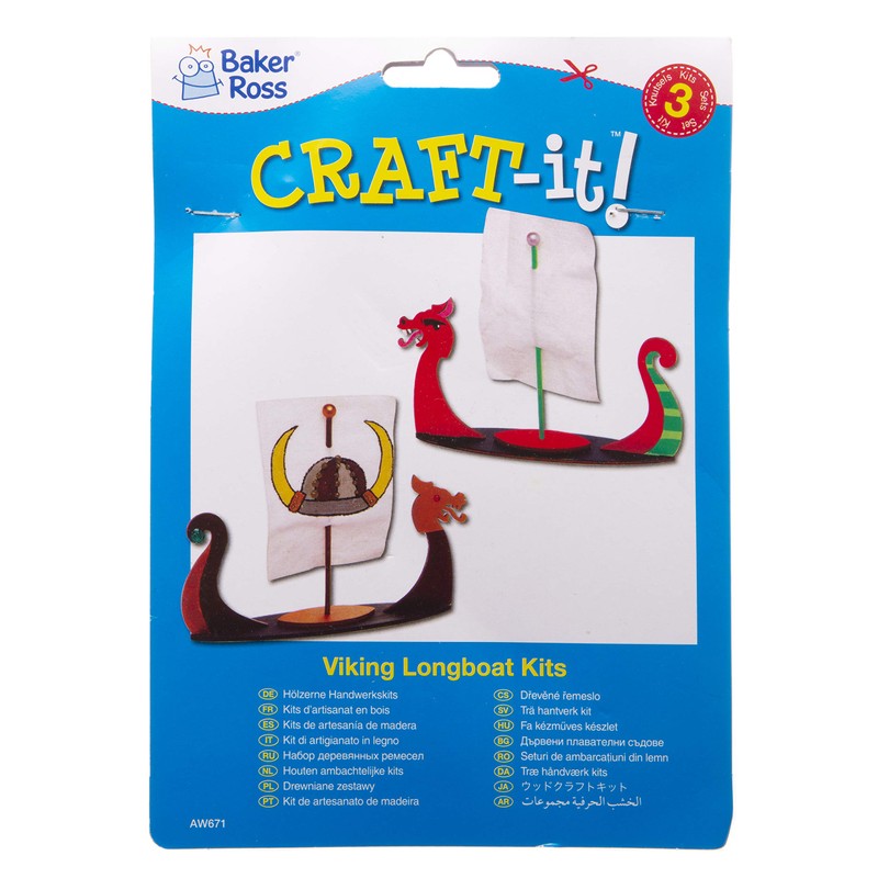 Baker Ross AW671 Viking Longboat Kits (Pack of 3), Wooden