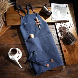 Chef Apron for Men Women Canvas Aprons with 3 Pockets Cross Back Resistant Work Apron for Cooking (Blue)