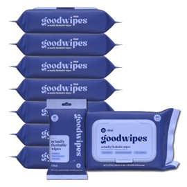 goodwipes Flushable Butt Wipes - Vitamin E & Aloe - Sewer & Septic Safe - Extra Large Adult Wet Wipes For Women & Men - Bathroom Essentials - Cedar, 418 Count (8 Packs + 1 Travel)