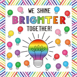 FYSUIMU 64Pcs Back to School Bulletin Board Kit Colorful Light Bulb We Shine Bright Together Paper Cutouts with 60Pcs Glue Points for Party Classroom Wall Decor