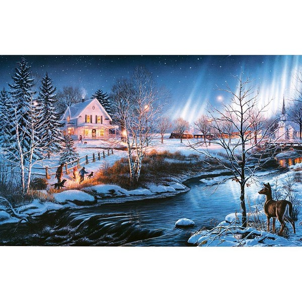 Bits and Pieces - 1000 Piece Glow in The Dark Puzzle - All is Bright by Artist James Meger - Winter Holiday Landscape - 1000 pc Jigsaw
