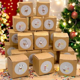 MIJOMA Advent Calendar for Filling, 24 Boxes with Number Stickers, DIY Advent Calendar for Crafts, 5 x 5 x 5 cm, Natural Brown