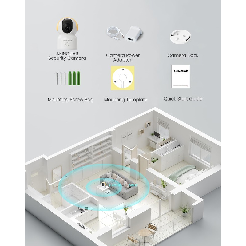 AKINGUAR 2K Indoor Surveillance Camera, WiFi Camera Surveillance 3MP FHD