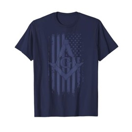 Masonic American Flag Square & Compass Freemason Navy Blue T-Shirt