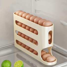 Egg Holder for Fridge, Egg container for refrigerator,Automatic Rolling Egg Container, Space-Saving Rolling Eggs Dispenser, 4 Tiers Fridge Egg Rack for Refrigerator Holds up to 30 pcs