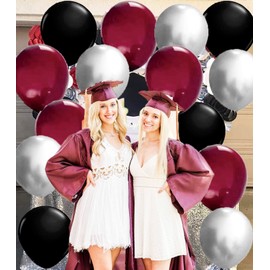 Graduation Party Decorations 2023 Burgundy Silver Black/Maroon Black Balloons 2023 Burgundy Black Graduation Decorations/Maroon Black Balloons/Class of 2023 Banners Yard Sign Congrats Grad