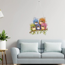 Birds Diamond Art Hanging Kits for Adults, Diamond Painting Pendant Kits, DIY Acrylic 5D Special Shaped Crystal Diamonds Gem Art Painting Ornament for Home Wall Decor Gift 8x8 Inch