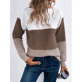 RANPHEE Fall Sweaters for Women Brown Long Sleeve Tops Crewneck Casual Loose Fit Knit Pullover Sweatshirt Cute Shirts Ladies Fashion Trendy Clothes M