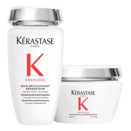 Kit Tratamiento Para Cabello Dañado Shampoo Bain Décalcifiant Réparateur Y Mascarilla Filler Réparateur Kerastase Premiere Restaura y Da Brillo